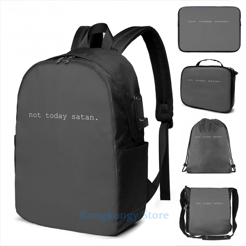 USB Charge Backpack Not Today Satan School Travel