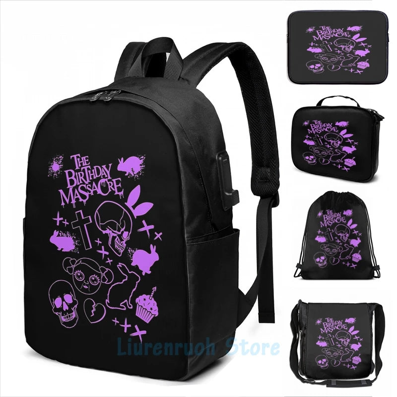 Funny Graphic Birthday Massacre USB Backpack School Travel Laptop Bag