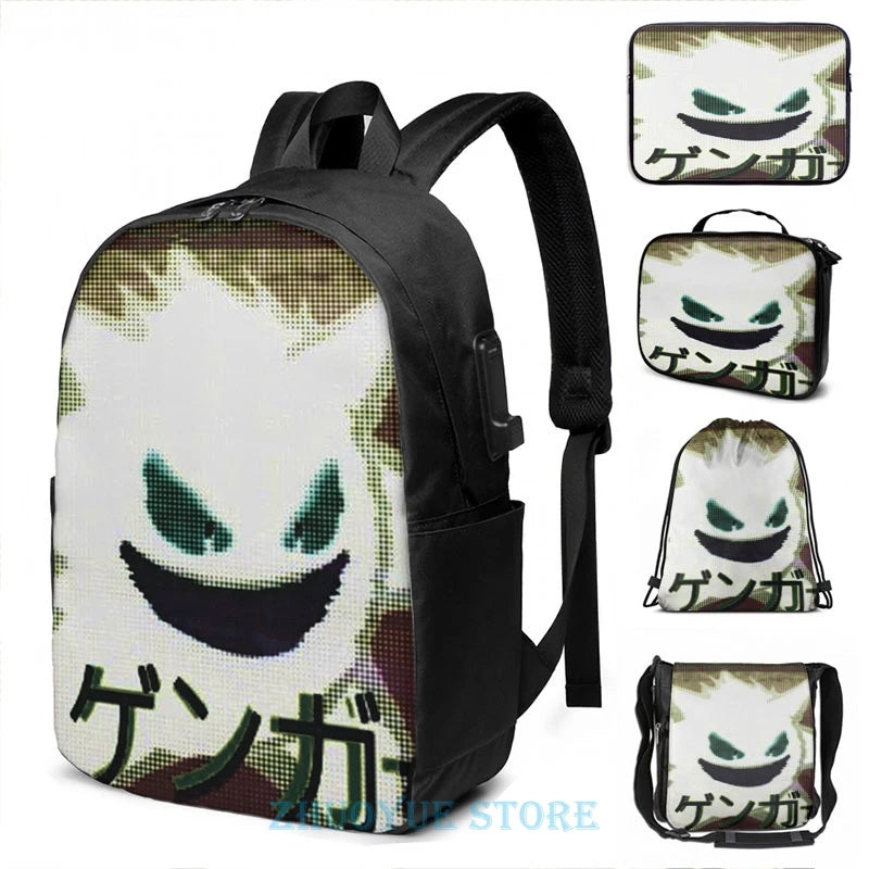 Funny Ghost 2 USB Charge Backpack for School and Travel