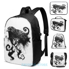 Funny Graphic Weather Crow USB Charge Backpack Men School Women