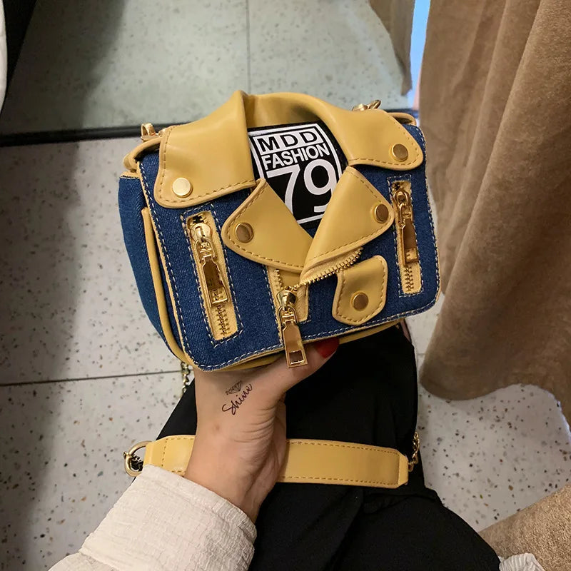 Funny Jacket Shoulder Bag Canvas Chains Mini Tote Clutch