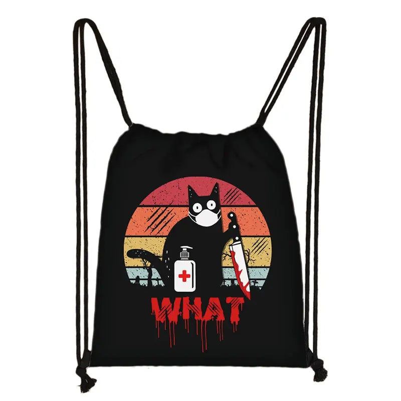 Funny Cat Drawstring Bag Pew Pew Madafakas Backpack Teenager