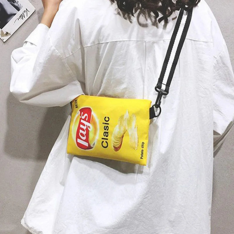 Funny Potato Chips Crossbody Handbag Canvas Shoulder Bag