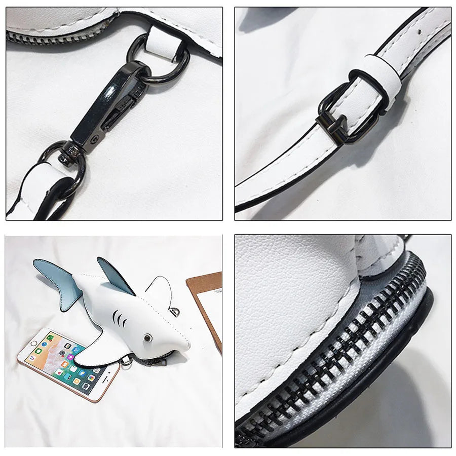 Funny Shark Women Shoulder Messenger Bag PU Leather Phone Crossobdy Bolsas