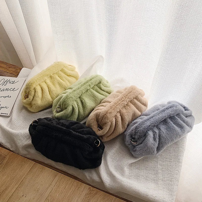 Fur Clutch Bag Envelope Shape Purses Plush Handbags