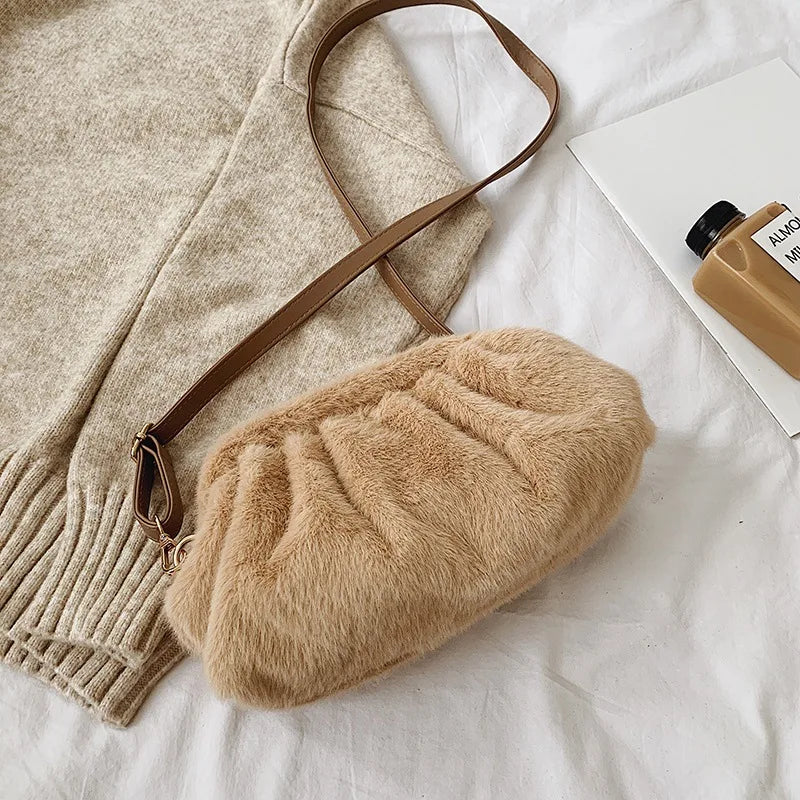 Fur Clutch Envelope Bag Women Handbags Rounded Purses Plush Clutches