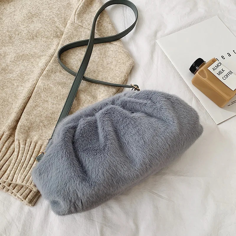 Fur Clutch Envelope Bag Women Handbags Rounded Purses Plush Clutches