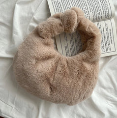 Furry Faux Fur Bow Handle Hobos Clutch Bags
