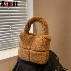 Faux Fur Ladies Bucket Shoulder Purse Retro Plain Women Handbag