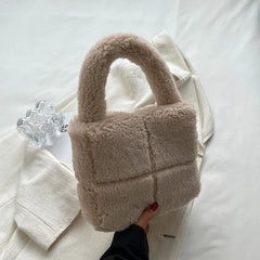Faux Fur Ladies Bucket Shoulder Purse Retro Plain Women Handbag