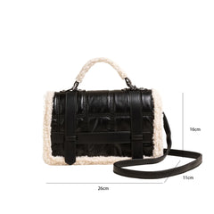 Faux Fur Panelled Flap Shoulder Purse Soft Plush Handbag Women Hand Bags
