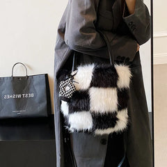 Furry Women's Handbag Winter Underarm Bag Splicing Single Ladies Shoulder Crossb