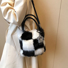 Furry Women's Handbag Winter Underarm Bag Splicing Single Ladies Shoulder Crossb