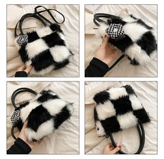 Furry Women's Handbag Winter Underarm Bag Splicing Single Ladies Shoulder Crossb