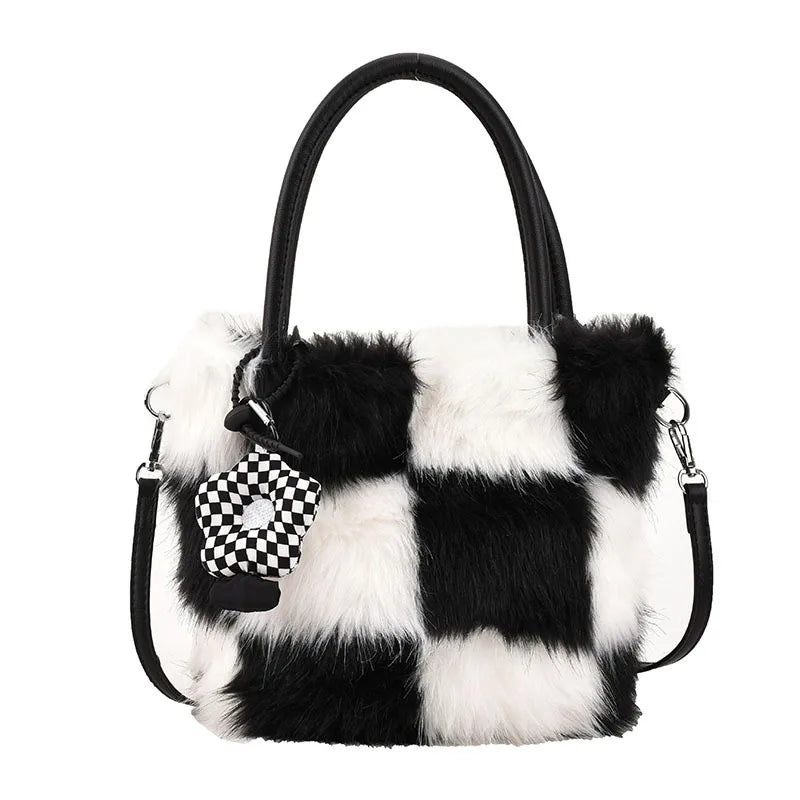 Furry Women's Handbag Winter Underarm Bag Splicing Single Ladies Shoulder Crossb
