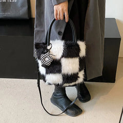 Furry Women's Handbag Winter Underarm Bag Splicing Single Ladies Shoulder Crossb