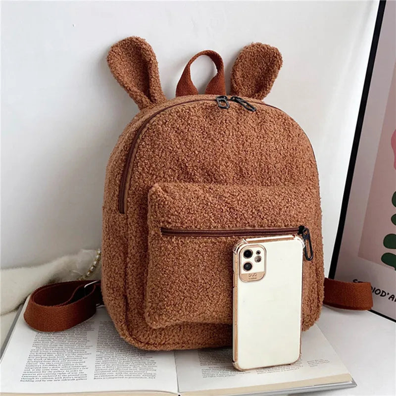 Cute Bunny Plush Backpack for Kids with Zipper and Ears