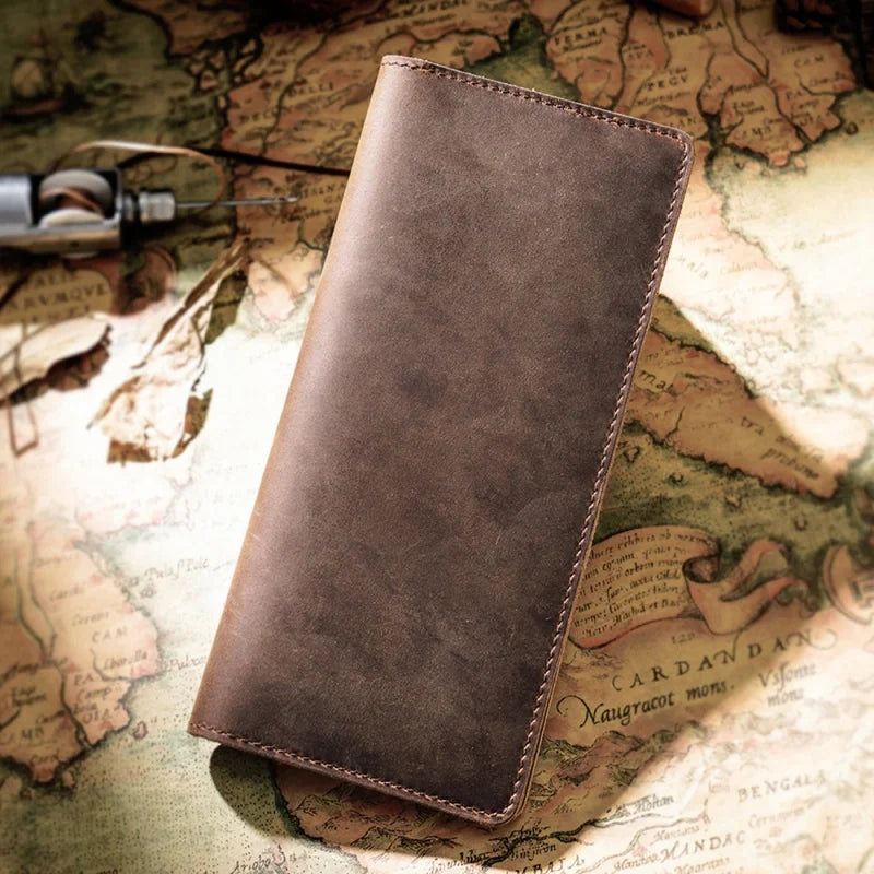 Vintage Leather Bifold Men Wallet Long Purse