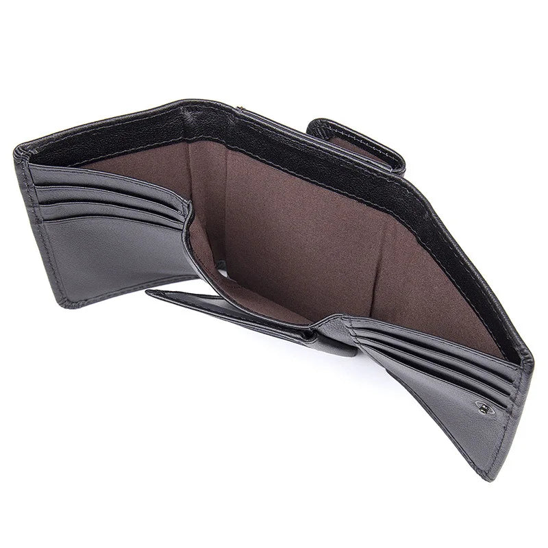 Short Trifold Leather Men Wallet with Hasp