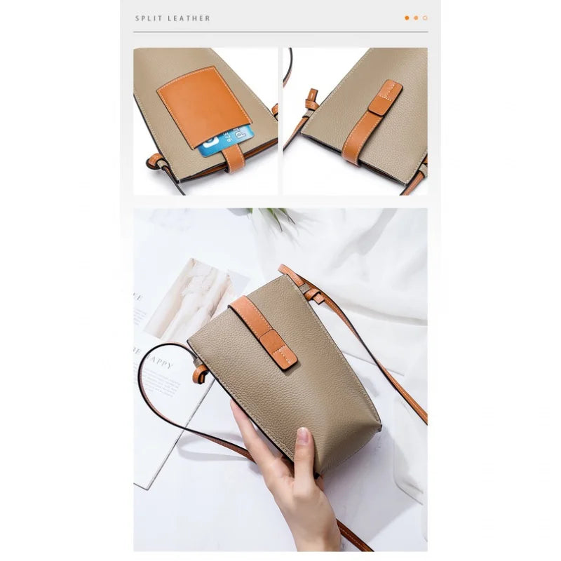 Leather Mini Women's Retro Phone Bag Pouches Vertical Crossbody