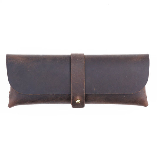 Leather Pencil Case Large Capacity Cowhide Glasses Bag