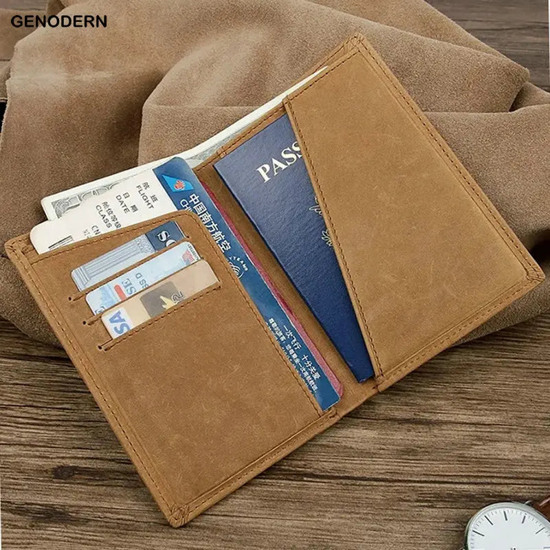 Vintage Cow Leather Passport Cover for Men