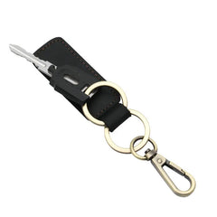 Vintage Leather Key Holder for Men Cowhide Tag Plated Bronze Hook