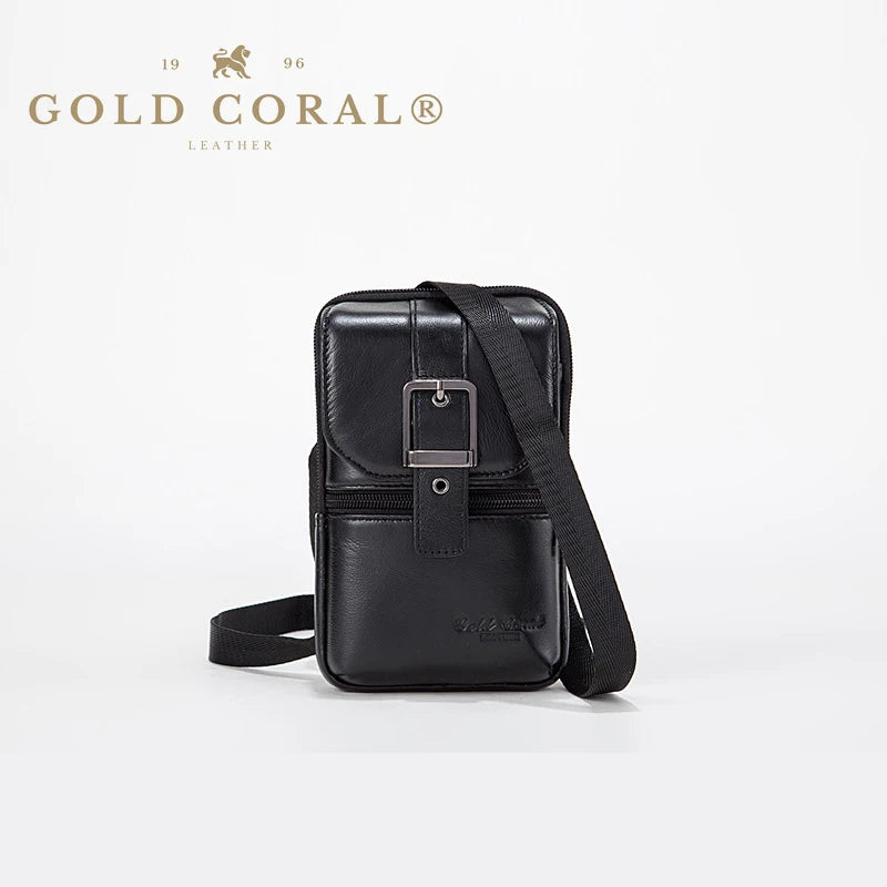 CORAL Leather Men Casual Bags Crossbody Waist Pack Messenger Shoulder Bag L-335