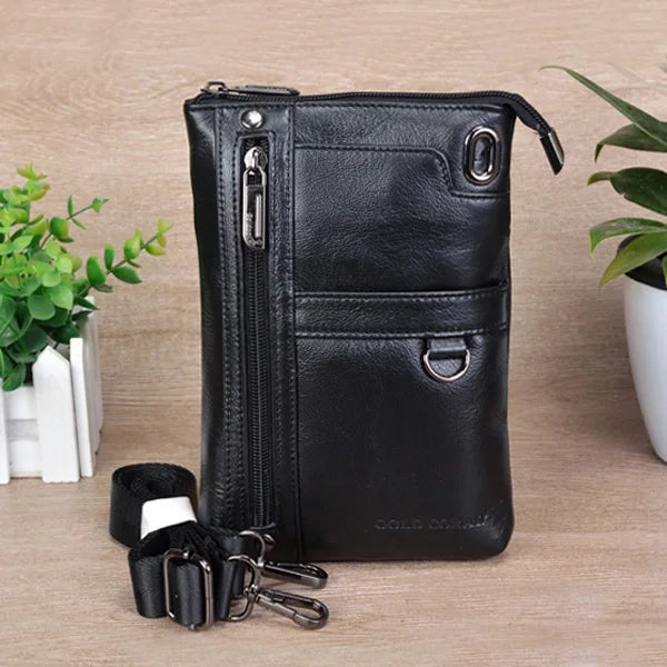CORAL Leather Men Phone Pouch Messenger Bag Small Shoulder Crossbody