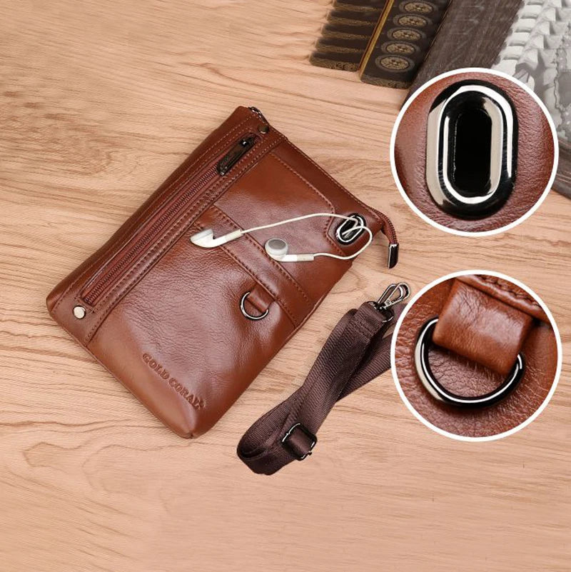 CORAL Leather Men Phone Pouch Messenger Bag Small Shoulder Crossbody