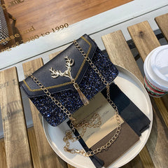 Antlers Sequins Chains Small Square Bag Girl Shoulder Crossbody