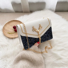 Antlers Sequins Chains Small Square Bag Girl Shoulder Crossbody