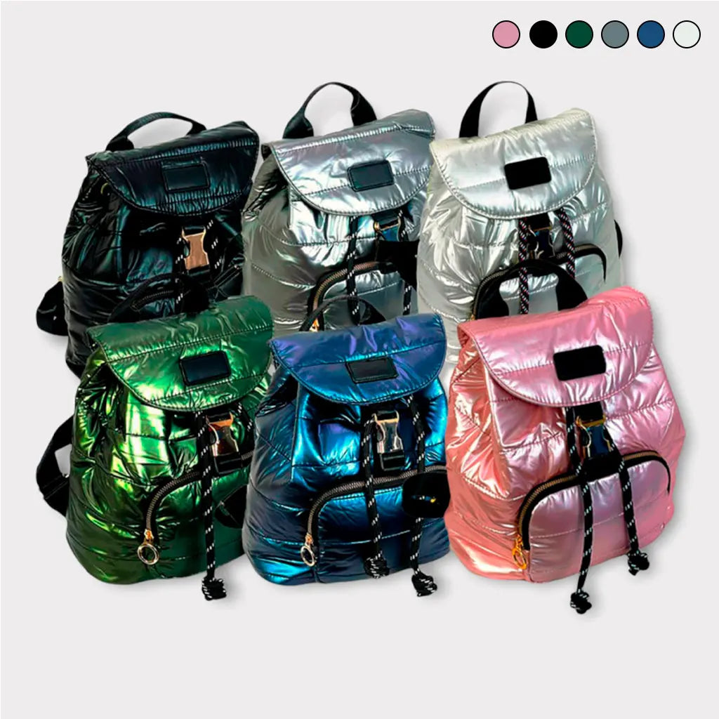 GORETT Padded Backpack with Front Compartment Metallised Finish Women's Bags