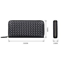 Cowhide Leather Long Men Wallet Business Woven Pattern High Leather Wallet