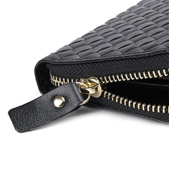 Cowhide Leather Long Men Wallet Business Woven Pattern High Leather Wallet