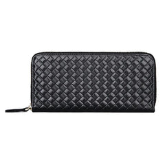 Cowhide Leather Long Men Wallet Business Woven Pattern High Leather Wallet