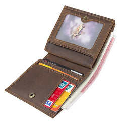 Crazy Horse Leather Men's Button Wallet RFID Shielded