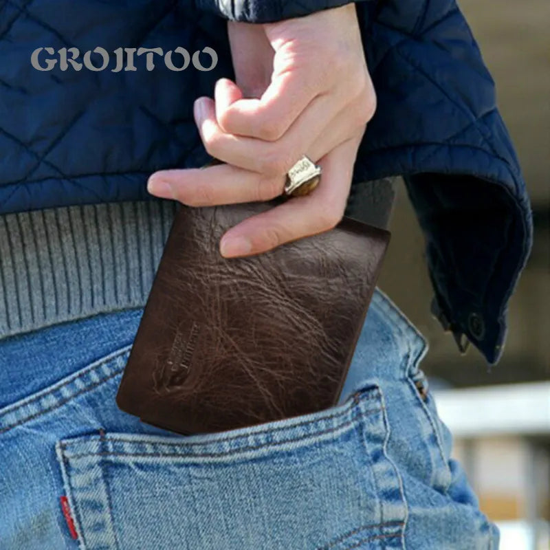Crazy Horse Leather Men's Wallet Three Fold Hand Bag