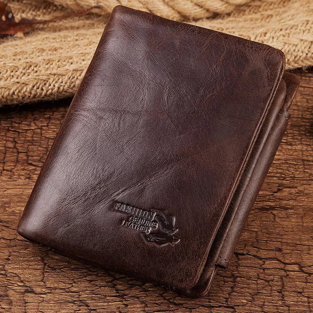 Crazy Horse Leather Men's Wallet Three Fold Hand Bag