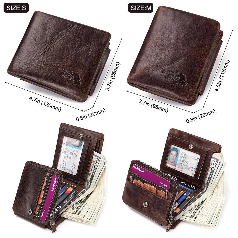 Crazy Horse Leather Men's Wallet Three Fold Hand Bag