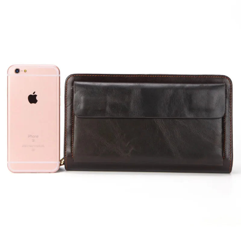 Oil Wax Leather Men's Wallet Double Zipper Multi-functional Cards Coin Purse