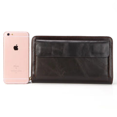 Oil Wax Leather Men's Wallet Double Zipper Multi-functional Cards Coin Purse