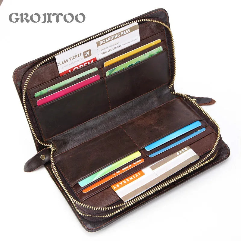 Oil Wax Leather Men's Wallet Double Zipper Multi-functional Cards Coin Purse