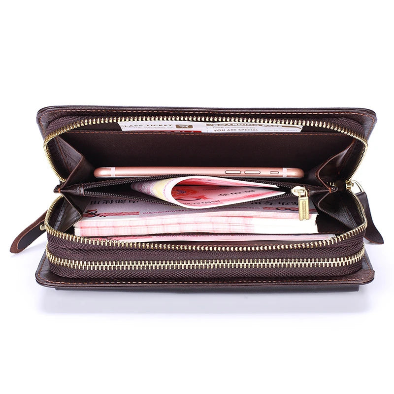 Oil Wax Leather Men's Wallet Double Zipper Multi-functional Cards Coin Purse