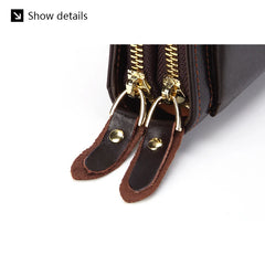 Oil Wax Leather Men's Wallet Double Zipper Multi-functional Cards Coin Purse