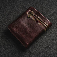 Short Leather Zip Wallet Men Women Cowhide Mini Wallet