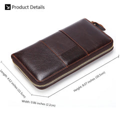 Men's Oil Wax Leather Long Wallet Clutch Bag Zipper Top Layer