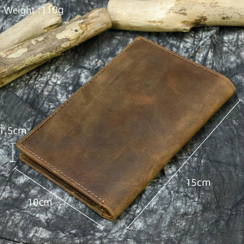 Men Passport Bag Crazy Horse Leather Wallet Large Capacity Purse