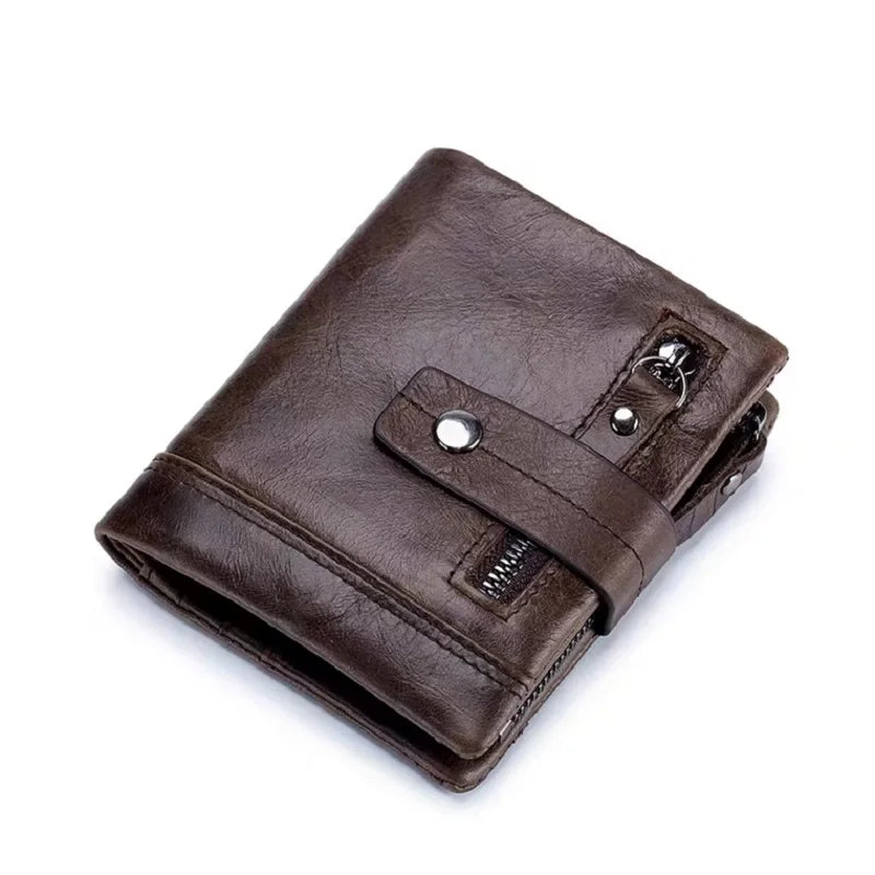 Cowhide Leather Zipper Buckle Short Wallet For Men