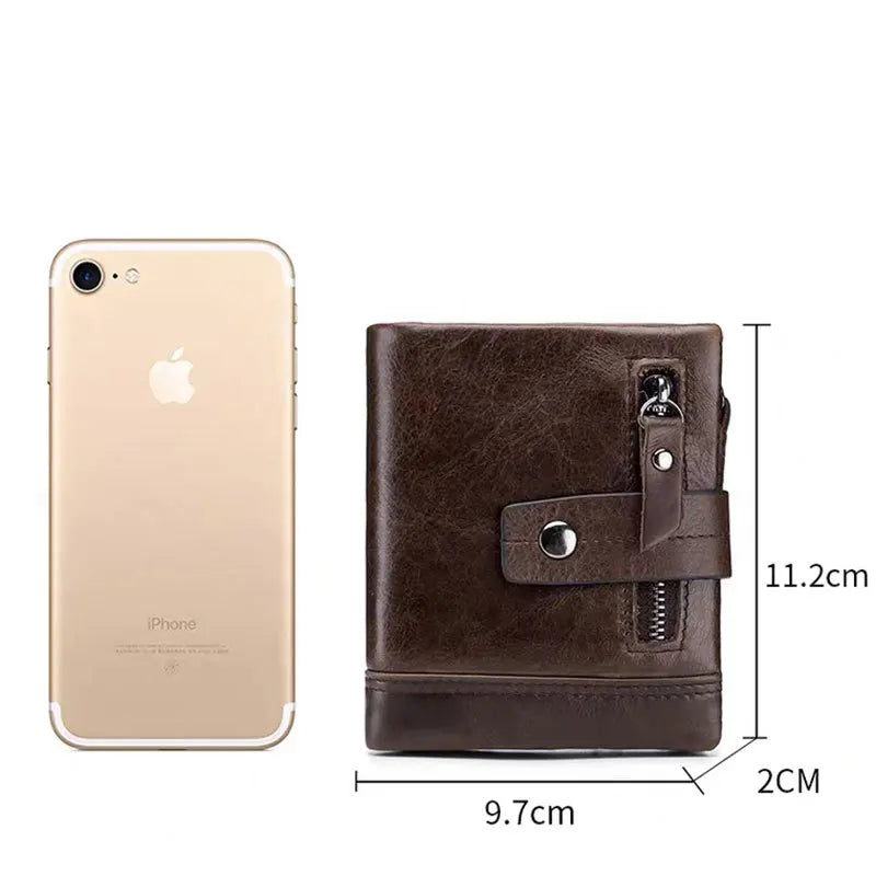 Cowhide Leather Zipper Buckle Short Wallet For Men